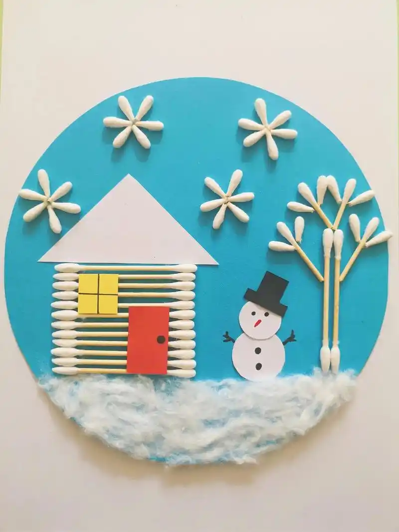 冬天来了,用棉签做一幅雪景图,简单又好看#亲子手工#幼儿园手 - 抖音