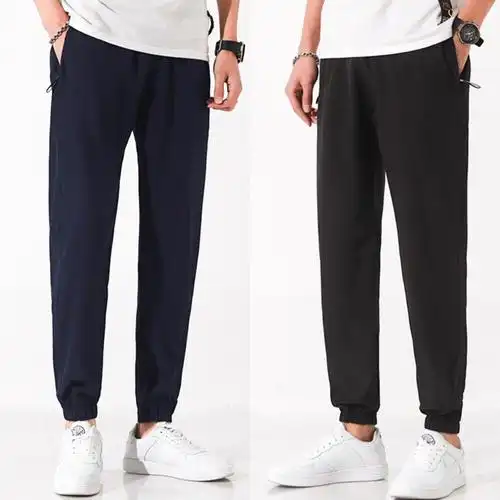 运动裤男长裤宽松收腿春秋跑步涤纶速干滑面运动长裤