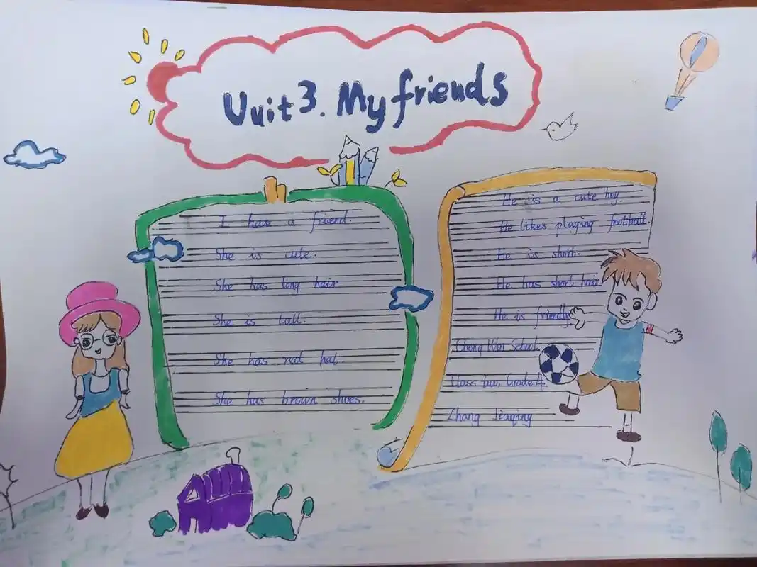 小学英语四年级上册第三单元英语手抄报my friend#趣味 - 抖音