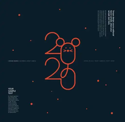 创意可爱的2020鼠年新年快乐祝语方形海报模板套装插图(3)