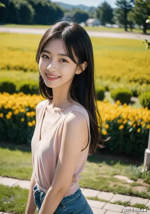 高清美女壁纸,公园里笑容甜美的阳光美女,迷人外表美不胜收