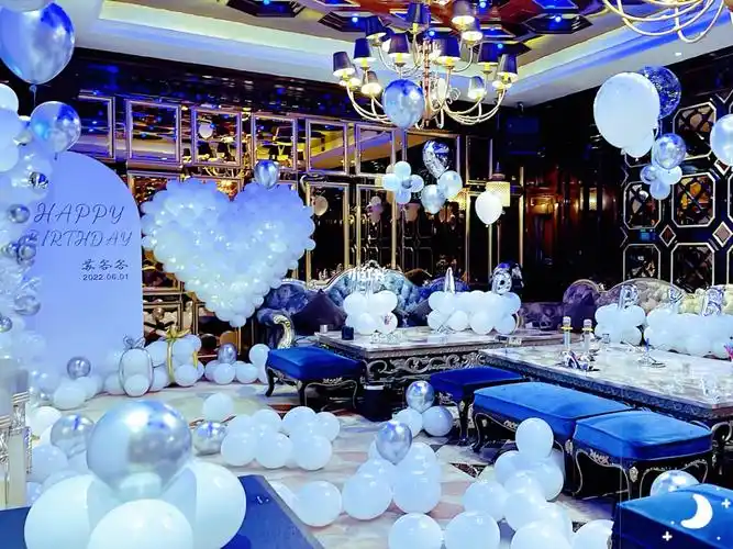 银白色系ktv包厢生日布置
