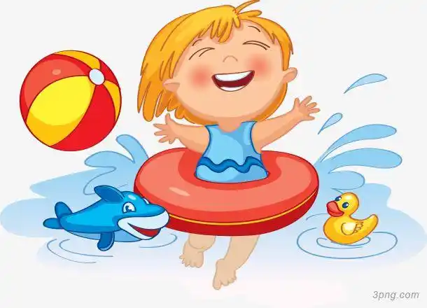 游泳戏水的小男孩png素材透明免抠图片-卡通手绘