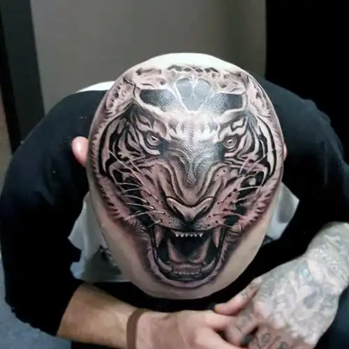 男士头部纹身--10张男性个性的头部黑色纹身图案