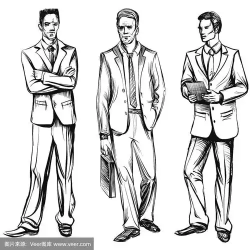 穿着西装的男人,手绘矢量集.