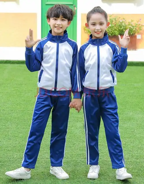 小学生校服春秋装一年级儿童运动服蓝色两条杠长裤纯棉中学生班服4.
