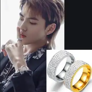 中国新说唱吴亦凡同款戒指镶钻钛钢欧美嘻哈hiphop满钻男女潮牌