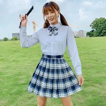 温柔一刀jk格子裙日系裙正版套装高腰原创百褶裙学生制服校服裙女-阿