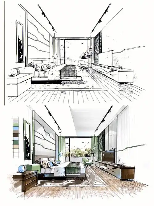 室内设计手绘第49集家居卧室手绘效果图