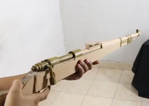 非实物纸板瓦楞纸枪模98k可发射diy模型视频教程 图纸春手工diy