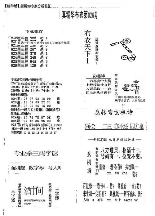 福彩3d精华布衣1