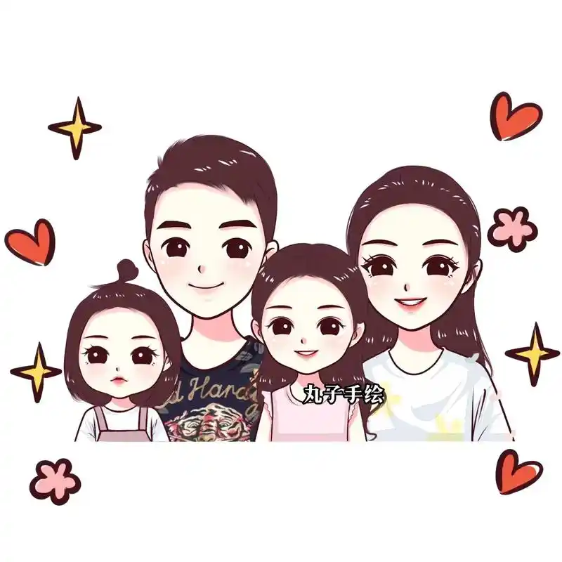 一家四口全家福亲子卡通头像.