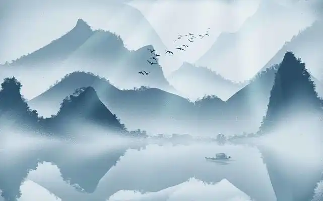 古风水墨山水原创插画素材