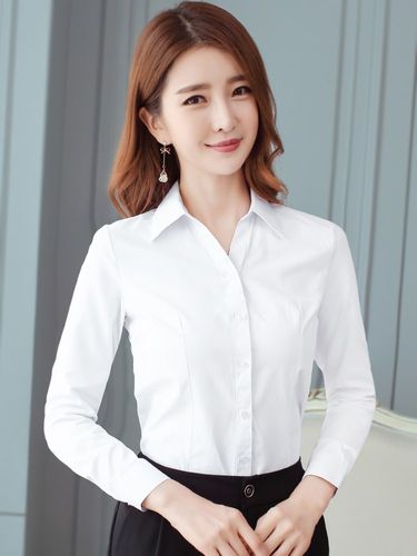 满20元减3元 白衬衫女长袖春夏工作服正装工装条纹职业气质韩版修身