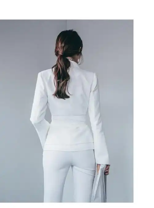 时尚职业短款白色韩版小西装套装女2017春装新款荷叶袖外套xz3350