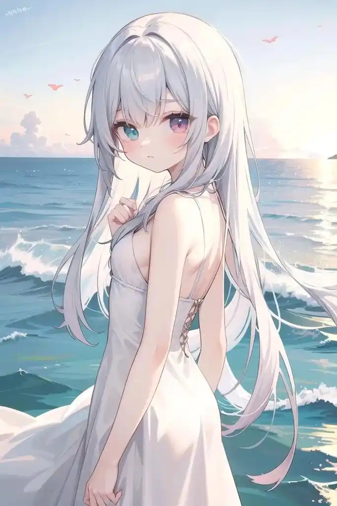 异瞳白发姐姐海边度假照.#二次元 #纯欲天花板 #这谁顶得住 - 抖音