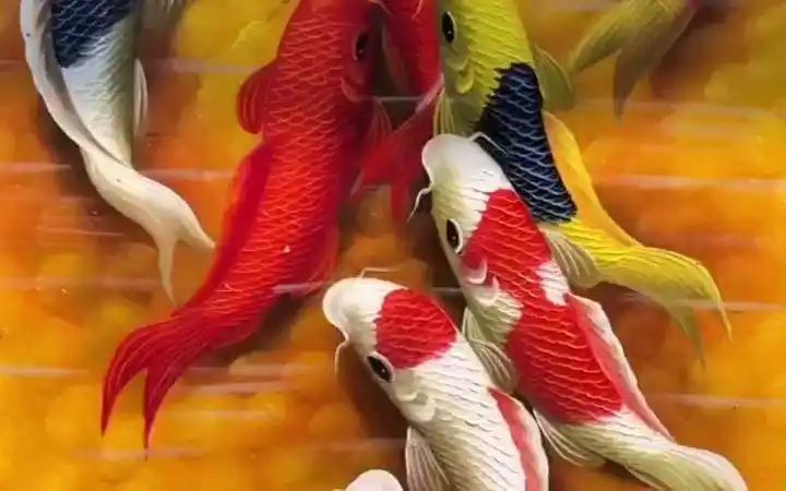【油画】手绘玄关九鲤鱼
