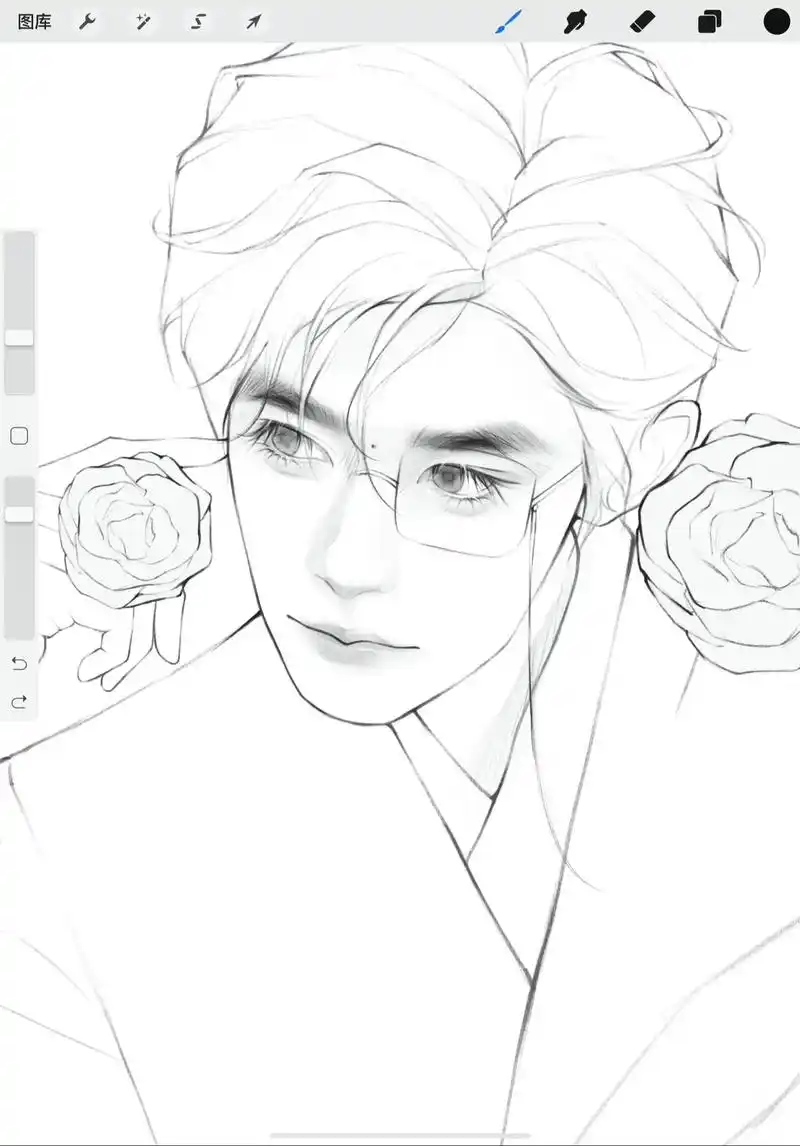 听听歌.#易烊千玺 #线稿 #procreate绘画 - 抖音