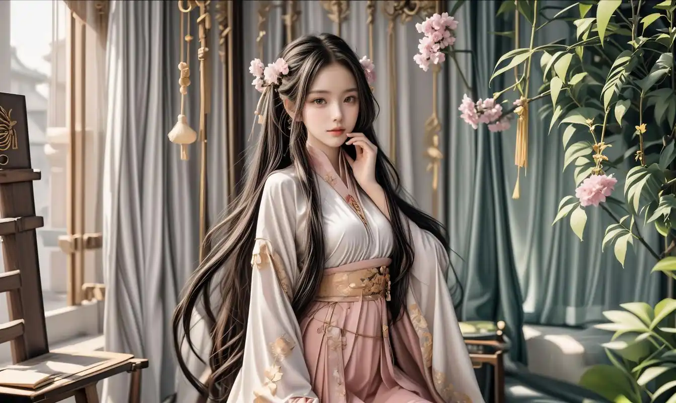 ai美女图片##ai美女写真# #ai美女壁纸# 每日ai美女秀	粉色汉服美女