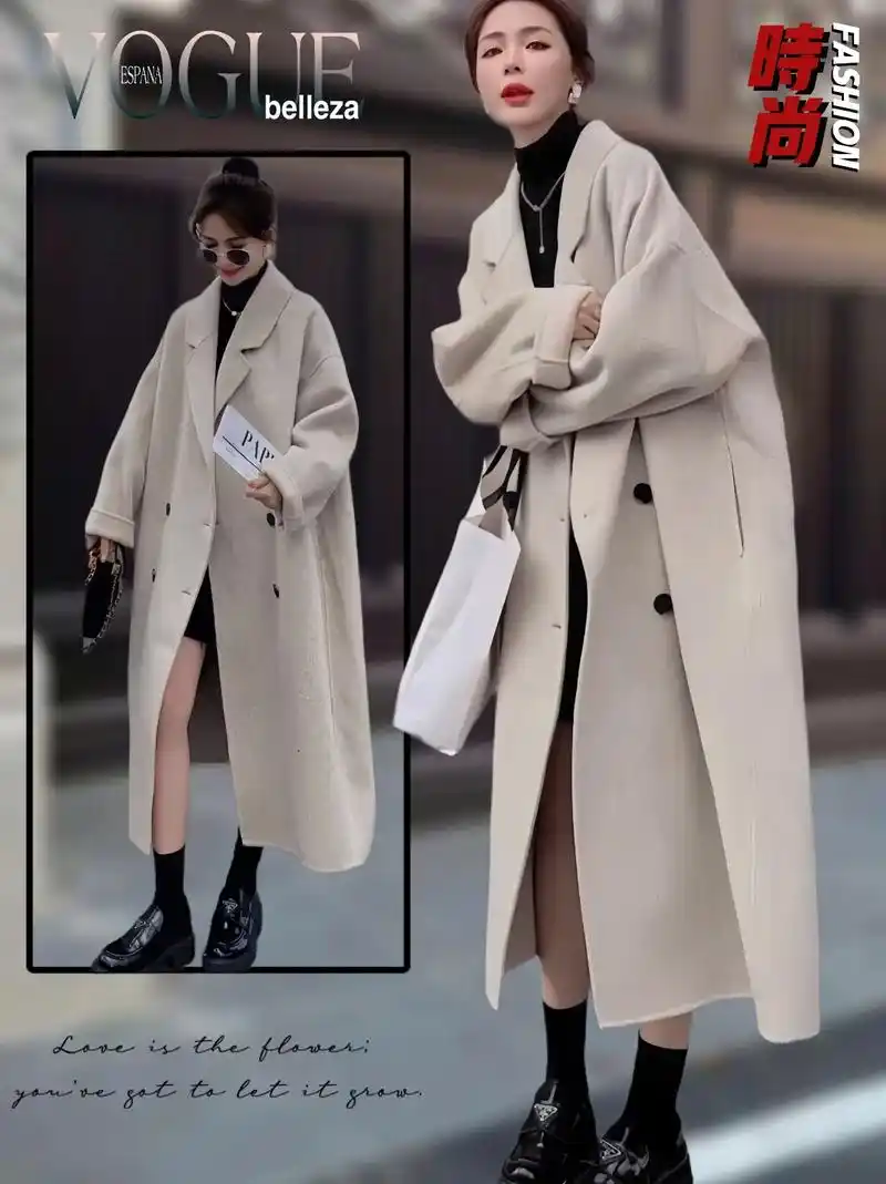 双面羊毛韩系呢子大衣