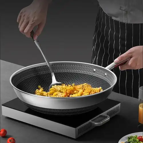 康巴赫kbhkgt31625锅具316升不锈钢双面花纹李易峰定制款炒锅电磁炉