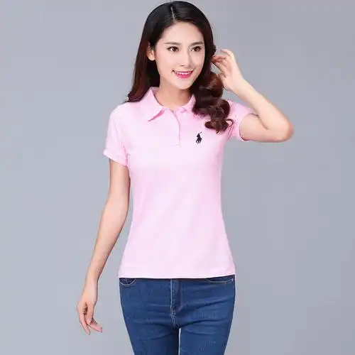 夏季新款女式polo衫短袖修身简约翻领纯棉保罗t恤女纯色百搭衫衣