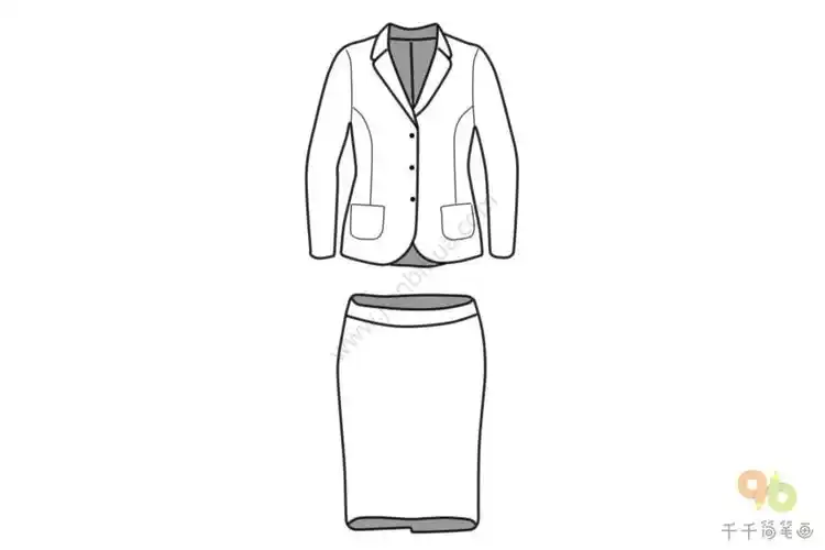 女士西服外套和一步裙简笔画