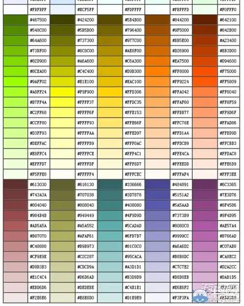 伤害世界颜色代码表大全