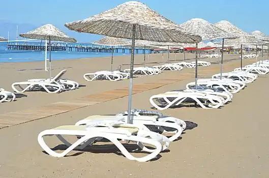 沙滩椅,沙滩,海滩,蓝天,折叠躺椅,旅行,背景