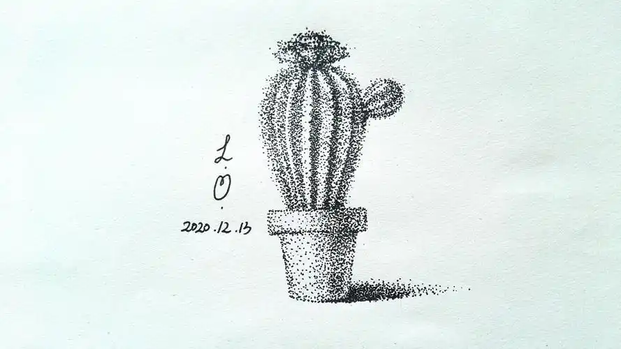 水笔画素描点绘《仙人球儿》