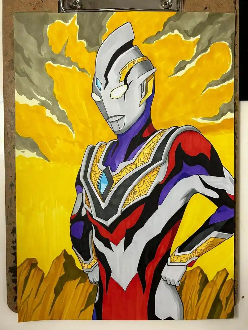 马克笔手绘真特利迦奥特曼全过程 线稿一如既往无话说,基本功练扎实