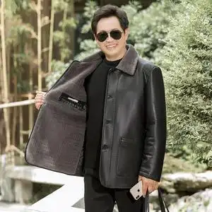 中老年皮衣男爸爸冬装外套中年男士冬季加绒加厚皮夹克老年人棉衣