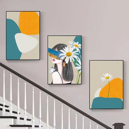 楼梯间拐角装饰画现代简约三联画复式楼梯挂画轻奢北欧风楼道壁画 (三