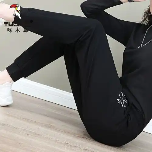 女春秋季新款百搭宽松束脚卫裤高腰显瘦休闲长裤啄木鸟纯棉运动裤