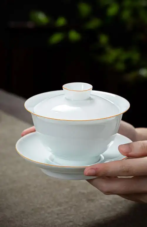 德化羊脂玉白瓷三才大号盖碗薄胎敬泡茶杯陶瓷茶具套装带盖不烫手送