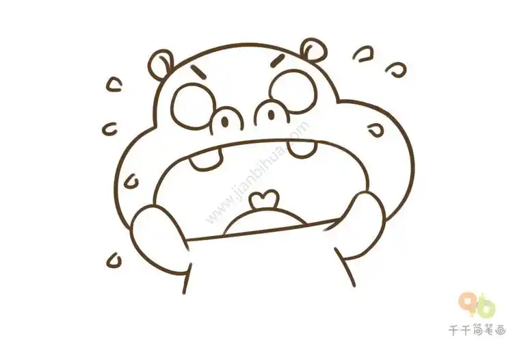 惊恐的河马简笔画图片害怕样子的简笔画