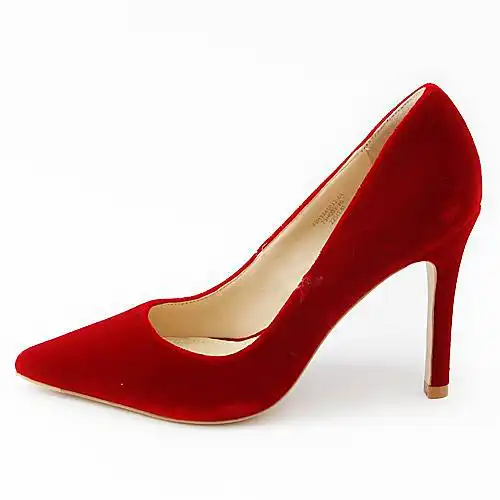 73hours35码红色丝绒高跟鞋浅口尖头女鞋婚鞋c45