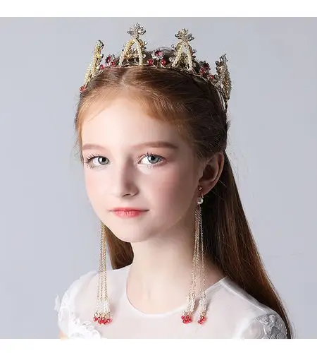 儿童皇冠头饰公主女童王冠水晶发饰女孩皇冠套装模特走秀演出饰品