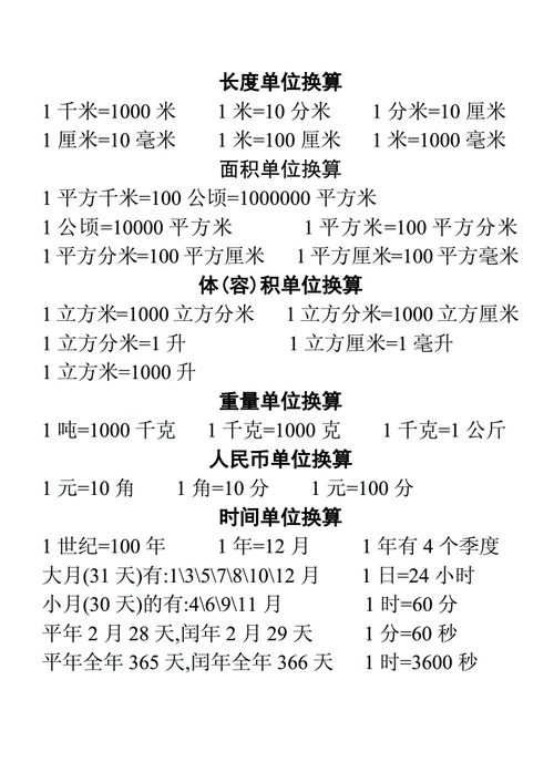 长度单位换算表