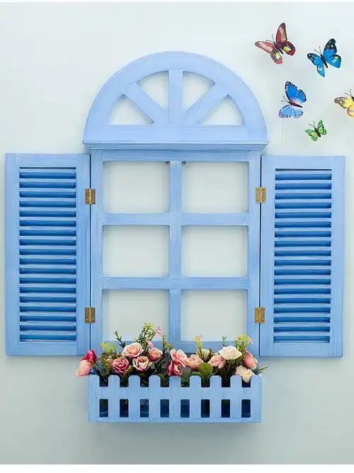 假窗户壁挂 欧式假窗户装饰仿真地中海风格百叶窗木质窗户餐厅墙面
