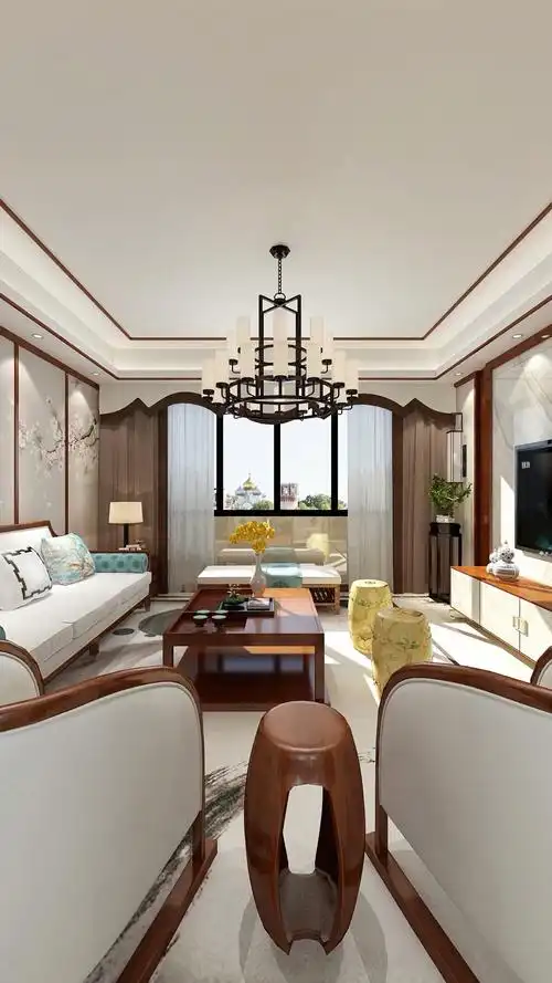 装修参考效果图资料新中式风格客餐厅全景效果图