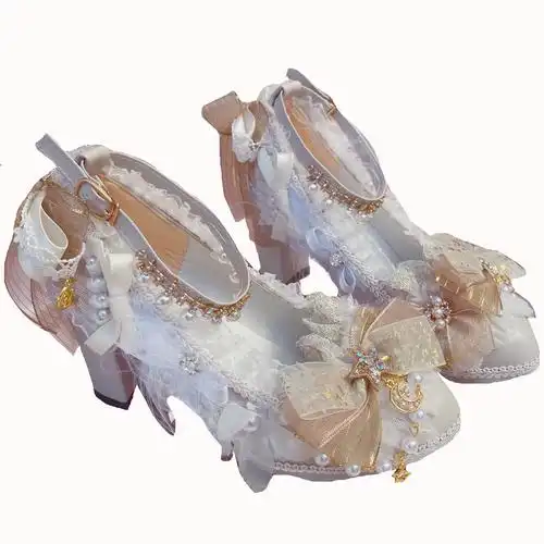 少女金色lo粗跟高跟鞋lolita九歌心手白金色加冕lolita洛丽塔鞋类