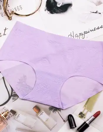 官方旗舰店女士性感冰丝内裤女舒适一片式无痕提花面料棉档女士三角裤