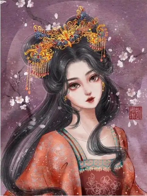 唯美古风插画古色古香眉目如画的古典美女头饰才是亮点