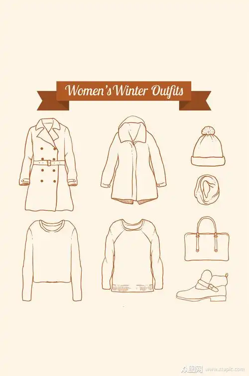 8款手绘冬季女性服饰矢量图