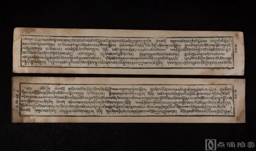 《藏文佛经》1册,贝叶装,尺寸:52×10cm,编号"帝"