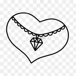 黑白涂鸦爱心上的钻石项链下载 png下载psd树枝缠绕的黑白线稿爱心