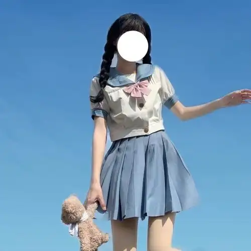 实拍现货 水竺女子短袖套装蓝色水手服中间服jk制服学院风基础款 - 17