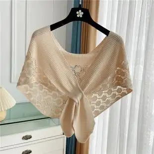 鱼尾纹小披肩女旗袍外搭夏季 配裙子薄款 护颈椎空调房针织圆角护肩