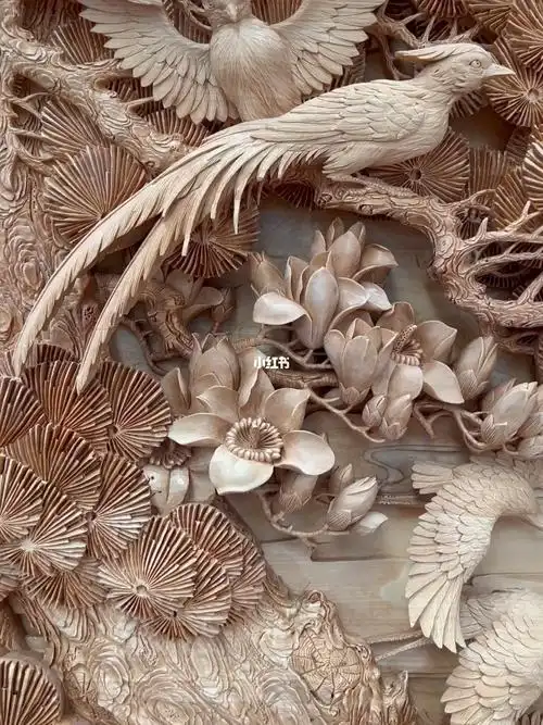 东阳木雕手工雕刻百鸟朝凤大型家居风水背景墙进门玄关屏风隔断 #东阳